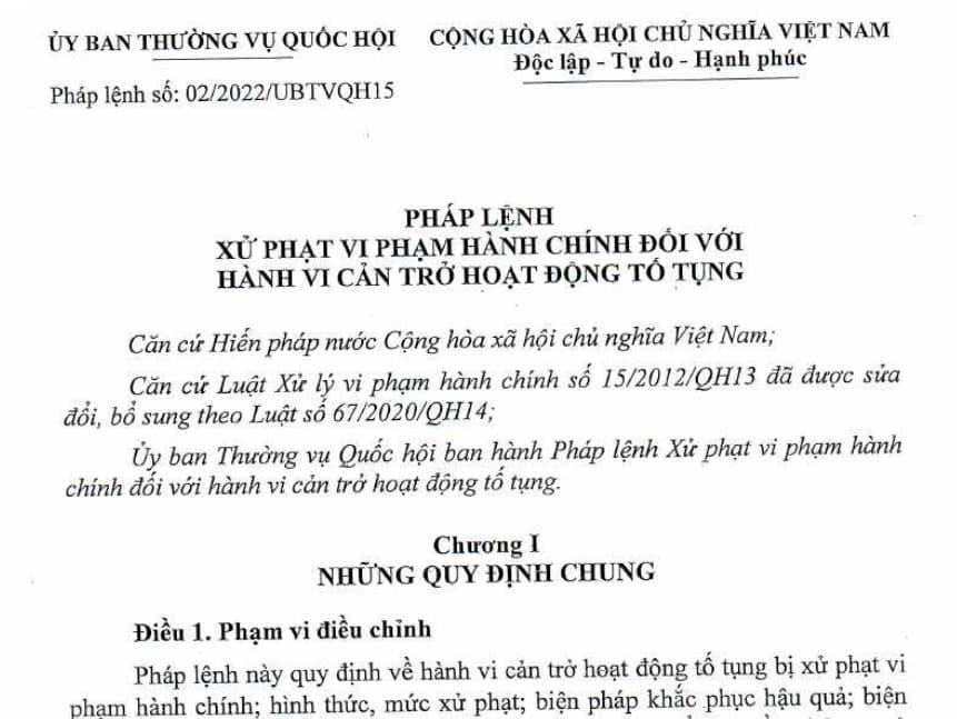 Phap Lenh 02 2022 Ubtvqh15 Ve Xu Phat Vi Pham Hanh Chinh Voi Hanh Vi Can Tro Hoat Dong To Tung 5185