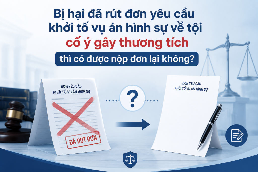 Bị hại đã rút đơn yêu cầu khởi tố vụ án hình sự về tội cố ý gây thương tích thì có được nộp đơn lại không?